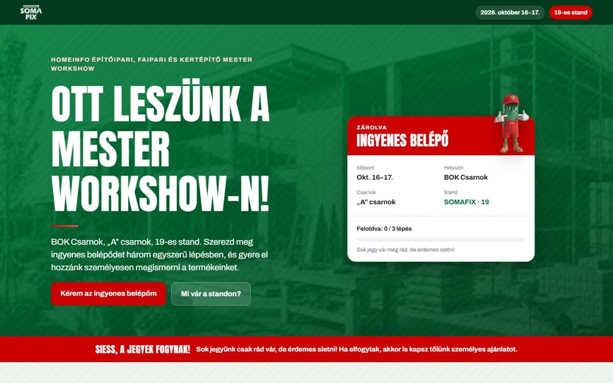 SomaFix Mester Workshow jegyigénylő landing oldal